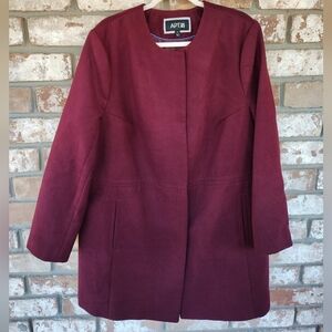 Apt. 9 Women's Burgundy Hidden Snap Mid Length Pea Coat Sz 1X Minimalist Career